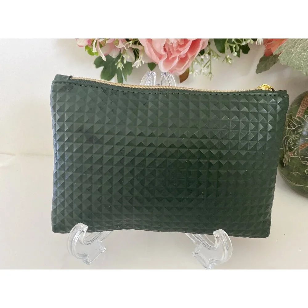Vintage Ipsy Glam Cosmetics Makeup Bag Dark‎ Green Bag Textured Zippered GUC